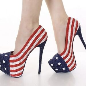 Alba Crystal Red White & Blue Rhinestone Platform Stilettos